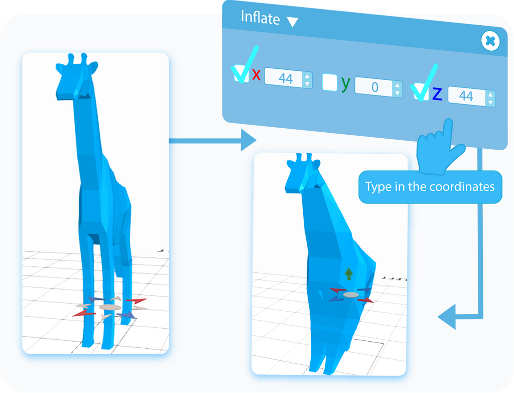 Inflate the selected object by typing values into text-boxes